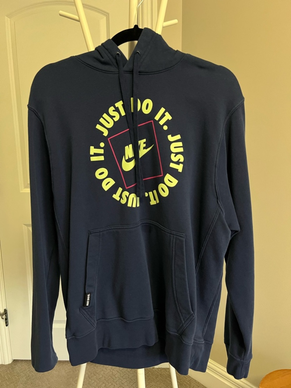Nike Men’s Navy Crewneck Hoodie with Yellow 'Just Do It' Graphic